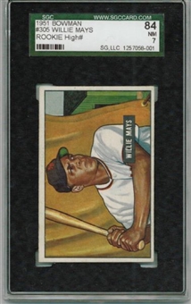 1951 Bowman #305 Willie Mays SGC 84 (NM) 7